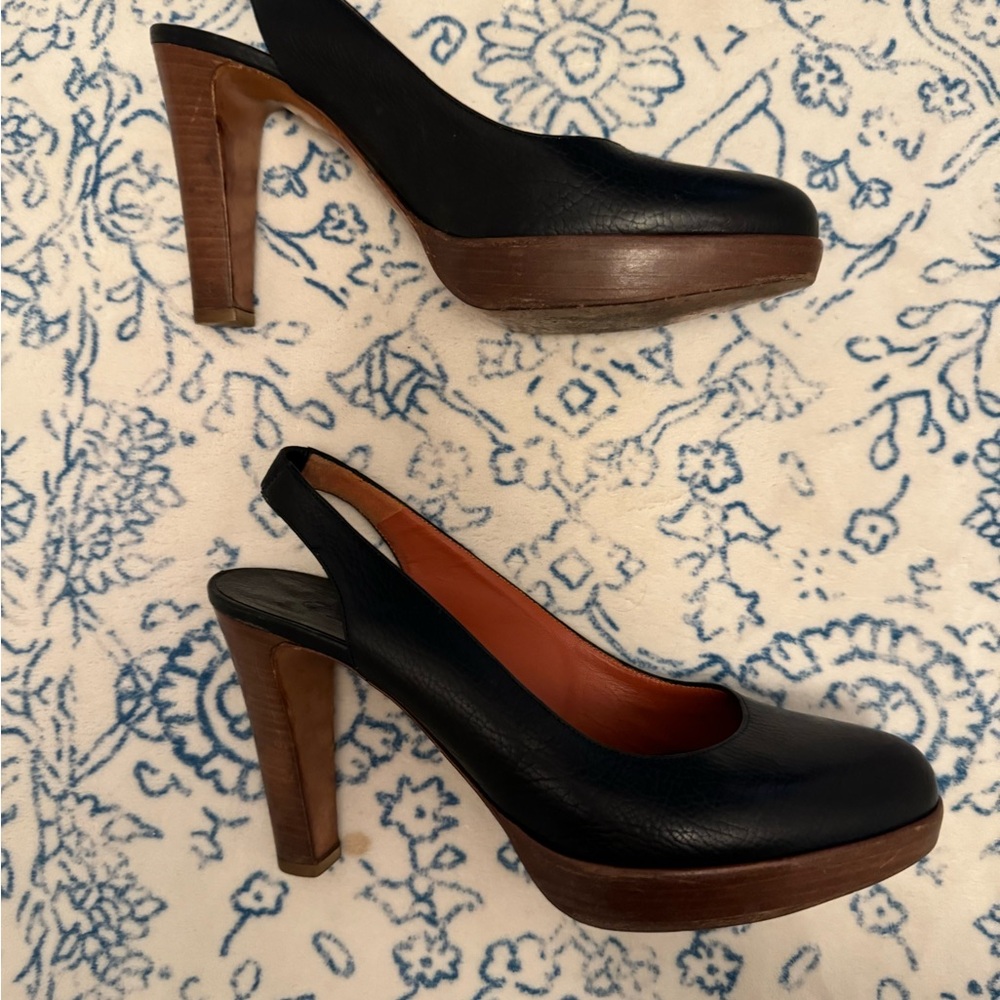 Loro Piana black embossed leather platform slingbacks size 40 - Picture 2 of 5